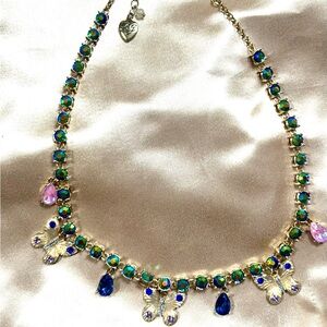 Vintage Betsy Johnson Aurora borealis rare Necklace with Butterfly Accents